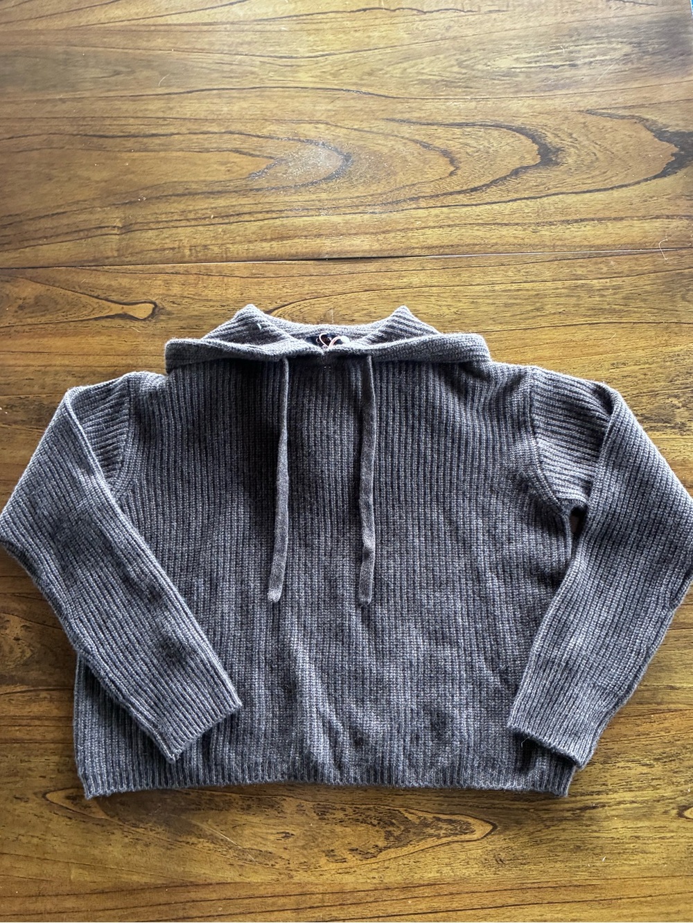 Quince 100% cashmere Brown Ribbed Cowl Hoodie Sweater NWT